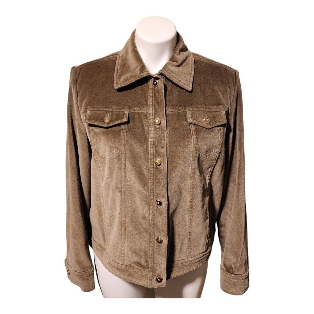 St.‎ John Sport by Marie Gray Brown Microsuede Cropped VTG Y2K Jacket Size Small